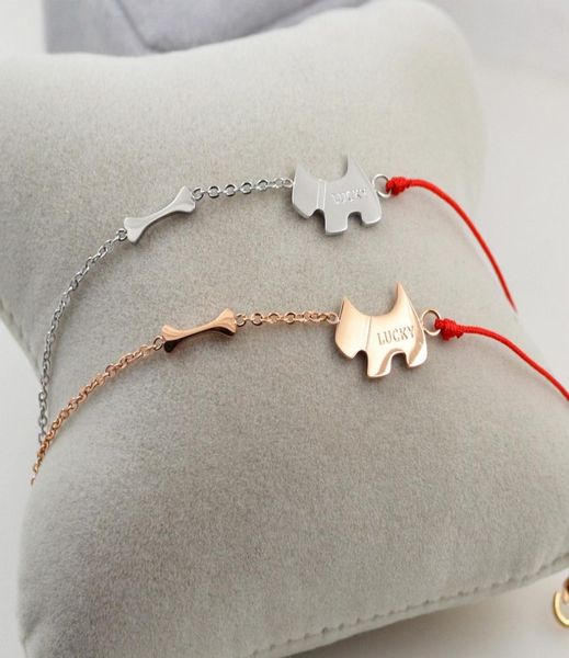

2018 lucky dog bone bracelet with red rope rose gold color titanium steel banglebracelet fashion womanman bangle3785165, Golden;silver