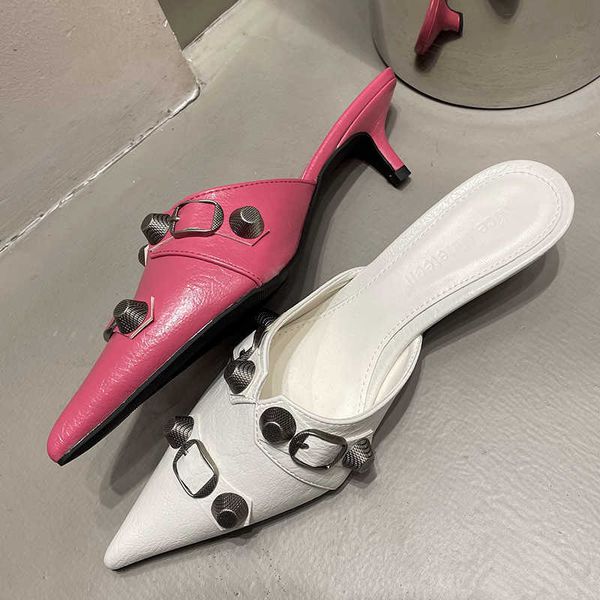 

woman slippers women pumps heels shoes slides mules 2023 rivet fashion female slip on sandals pointed toe ladies high summer spring 230511, Black