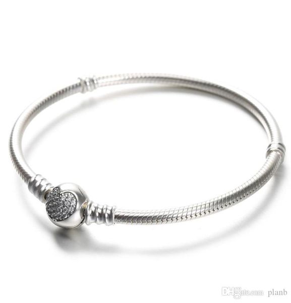 

100 925 sterling silver womens bracelets white cz micro paved heart bracelet with box for pandora beads european charms8796199, Golden;silver