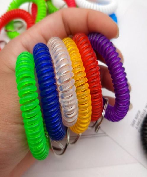 

fashion candy color stretchy keychain ring for beach keychain telephone wire cable elastic coil key chains playa4483447, Silver