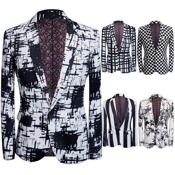 

men's suits for prom plus size new printed wedding suit set black white pattern blazer checkerboard slim fit costume coat designer jack, White;black