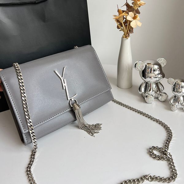 

designer woman bag shoulder bags sliver tassel design wallet purse original box genuine leather cross body metal chain high grade quality ha