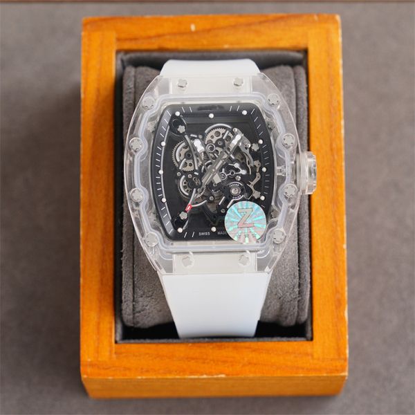 

055 luxury classic watch for men designer watchs mens watches manual mechanical movement crystal case case rubber strap wristwatches montre, Slivery;brown