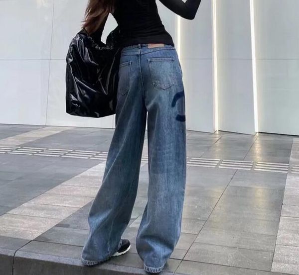 

women's jeans high-waisted designer straight-through wide leg pants show thin women casual pants size s--l, Blue