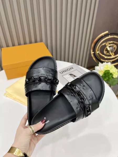 

5model designer men women rubber soles sandals canvas slides double strap flat buckle slippers mule shoes leather bottom beach slides summer, Black