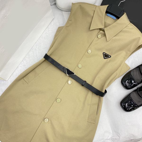 

luxury fashion 2023 women's lapel sleeveless casual single breasted dress with belt elegant lady loose long shirts dresses, Black;gray