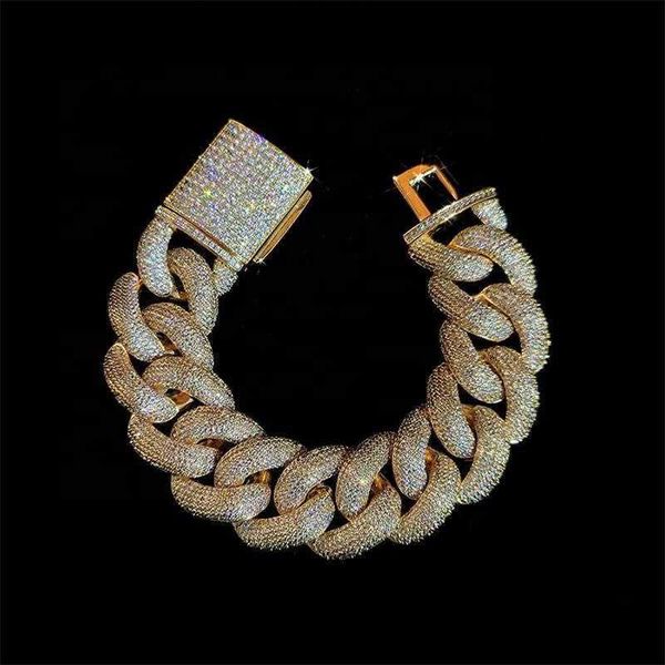 

real gold plating hip hop brass and bling zircon 25mm width cuban chain bracelet, Silver