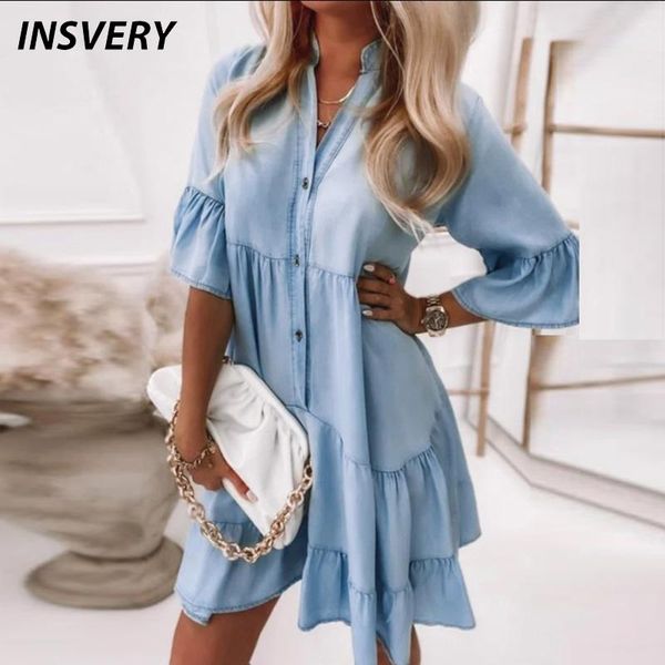 

dresses vintage party dress women elegant half sleeve mini dress plus size v neck loose casual ruffle design beach shirt dress boho, Black;gray
