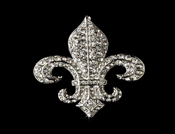 

2quot vintage silver clear rhinestone fleur de lis brooch s05546256, Gray