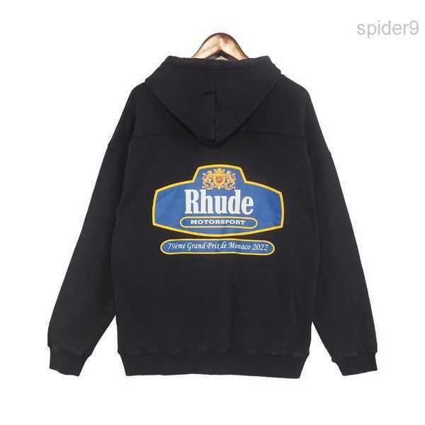 

designer rhude hoodie mens rhudes hoody hooded sweatshirt felpa niche fashion brand sudadera autumn winter long sleeve round neck pullover b, Black