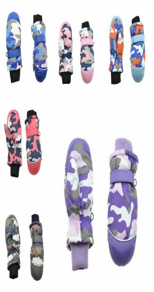 

kids ski snow gloves boys camouflage snowboard mittens cartoon winter skiing glove waterproof windproof outdoor gloves camo adjust3576857, Blue;gray