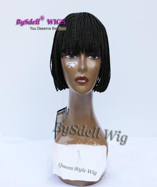 

new arrival short braids wig with neat bangs synthetic black 3x braids wig full hand tied braided none lace front wigs for b4857664