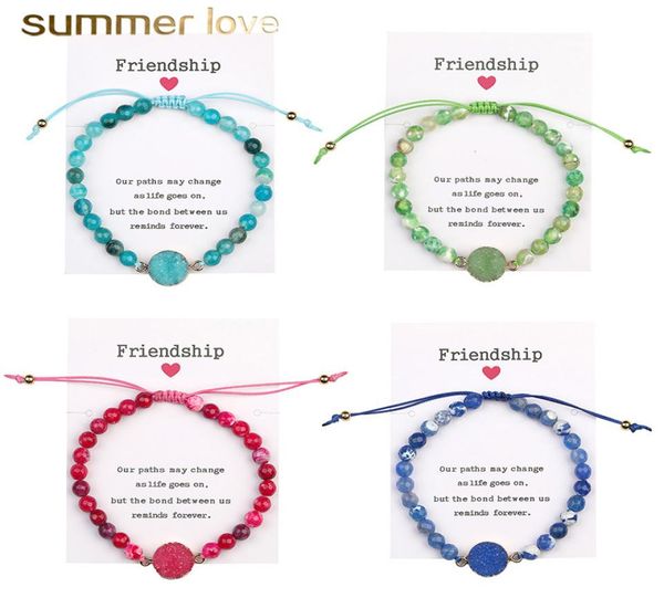 

natural stone bead women charm bracelet handmade adjustable agate beads braided rope bracelets with friendship card jewelry friend2186404, Black