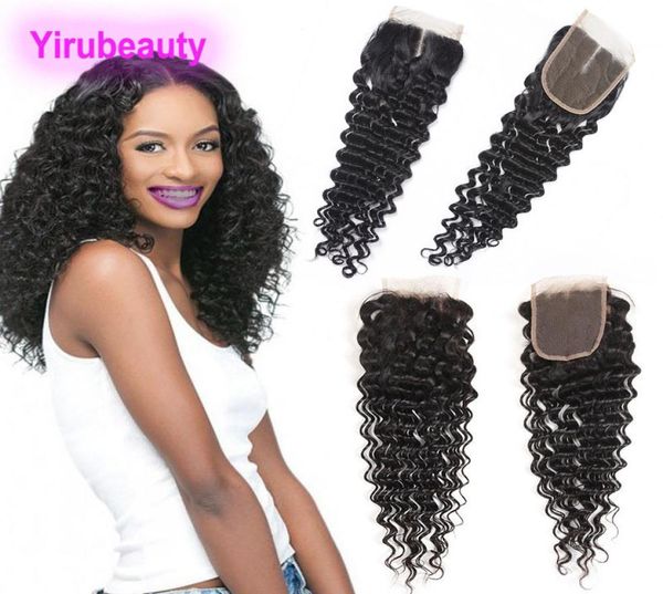 

yirubeauty peruvian 4x 4 lace closure deep wave 100 unprocessed human hair middle three part3813013, Black;brown