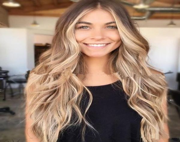 

golden roots full blonde ombre body wave wigs hair glueless synthetic lace front wig for women heat resistant fiber fzp1441473694, Black
