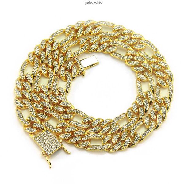 

rq hiphop gold plated diamond figaro chain men ice cuban chains necklace, Silver