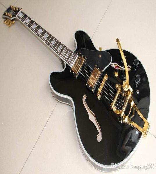 

custom factory whole direct cibson 1959 jazz electric guitar black tremolo semihollow body provide customized services6052383