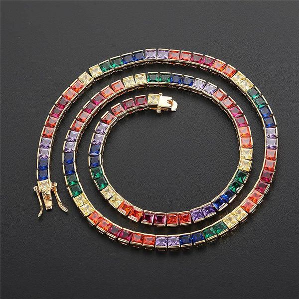 

4mm trendy hiphop jewelry colorful tennis gold necklace designer party copper chains aaa cubic zirconia silver diamond mens necklaces choker
