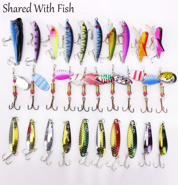 

30pcsbag fishing lure minnowpopper spinner spoon hard mixed artificial bait metal fishinglure kit 2011063522373