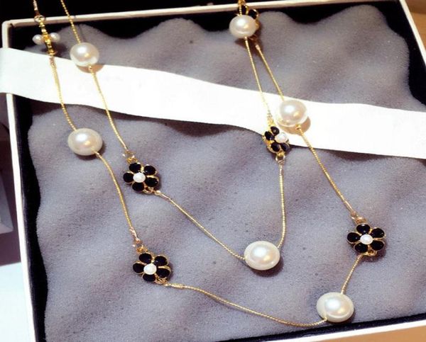 

long luxury small chain pearl necklace for women camellia double layer collane lunghe donna flowers maxi party gift chains3475059, Silver