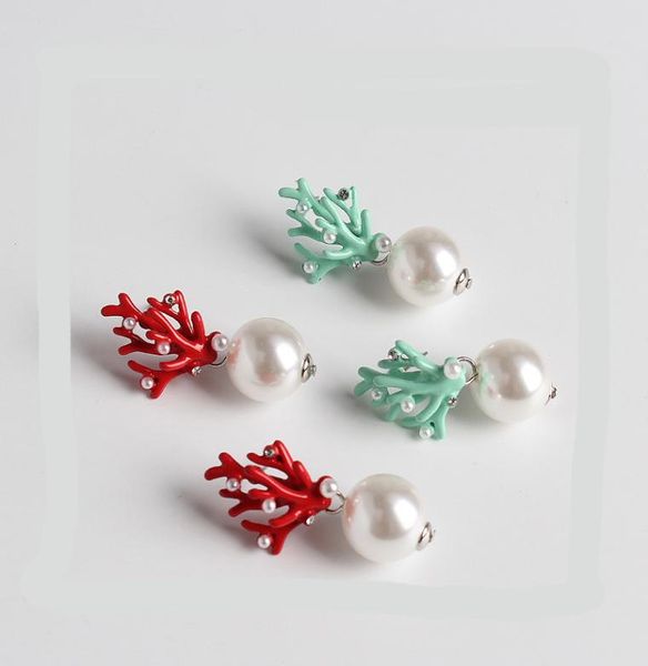 

imitation red coral deer antler earrings white faux pearl stud christmas earrings fashion xmas gift jewelry holiday party ear acce4087601, Golden