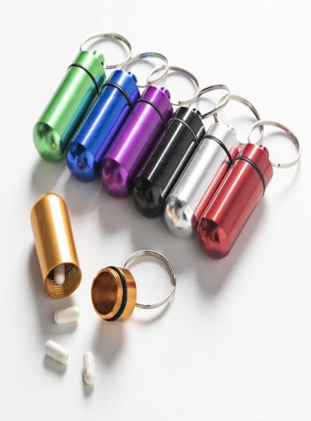 

waterproof keychain aluminum pill box case keychains bottle cache holder container keyring medicine package health care7622499, Silver