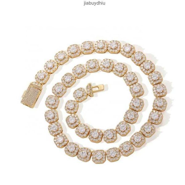 

iced out jewelry real gold color brass with 10mm width square zircon chain necklace, Silver