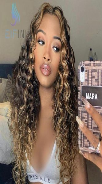 

1b27 colored curly lace part human hair wigs preplucked ombre malaysian remy front for black women bleached knots8177237, Black;brown