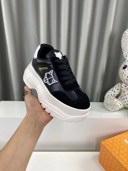 

leather warrior sneaker designer naked wolfe sneaker women platform platform shoes fashion breathable increase sporty sneaker size 35-40 x47, Black
