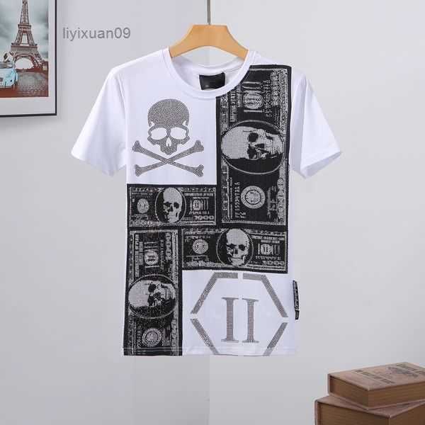 

phillip plain designer mens men pp skull diamond t shirts short sleeve brand spring and summer round neck embroidery designs couples tee mal, White;black