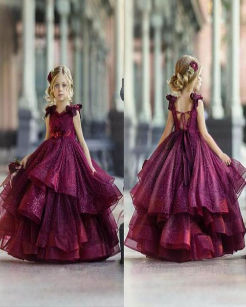 

2021 burgundy flower girl dresses for wedding lace beads 3d floral appliqued little girls pageant dresses party gowns princess wea7467385, White;blue