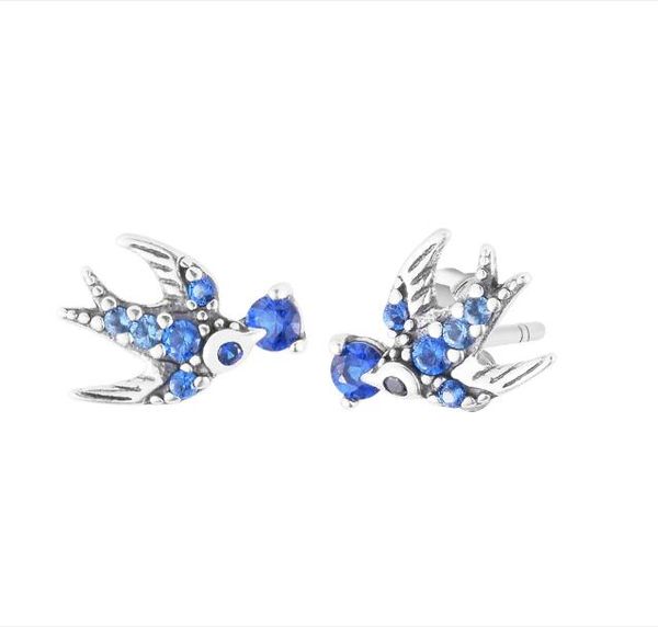 

2023 new 925 sterling silver sparkling swallow stud earrings for women jewelry wedding earring ear brincos ing, Golden;silver