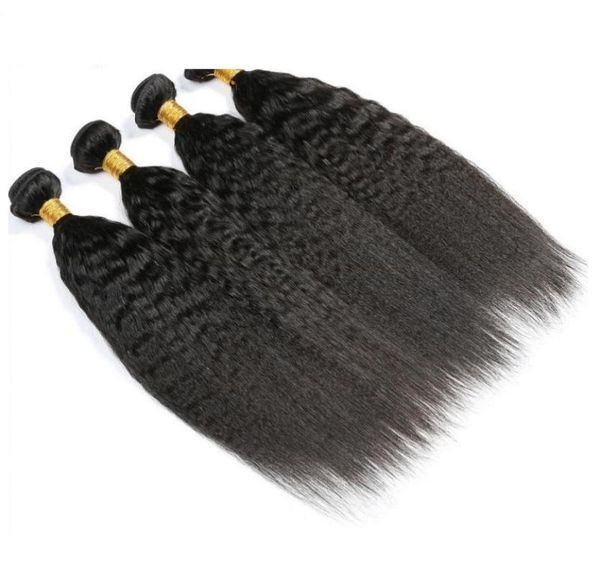 

cuticle aligned human hair bundles peruvian kinky straight virgin hair weave 4 bundles 400g lot natural color unprocessed hair ext3834685, Black