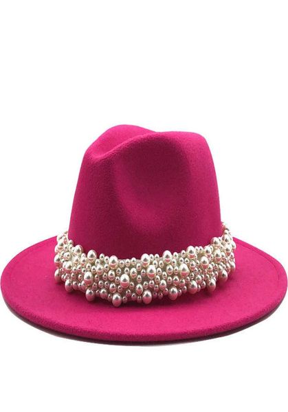 

women wool fedora hat with pearl ribbon gentleman elegant lady winter autumn wide brim church panama sombrero girl jazz cap3859251, Blue;gray