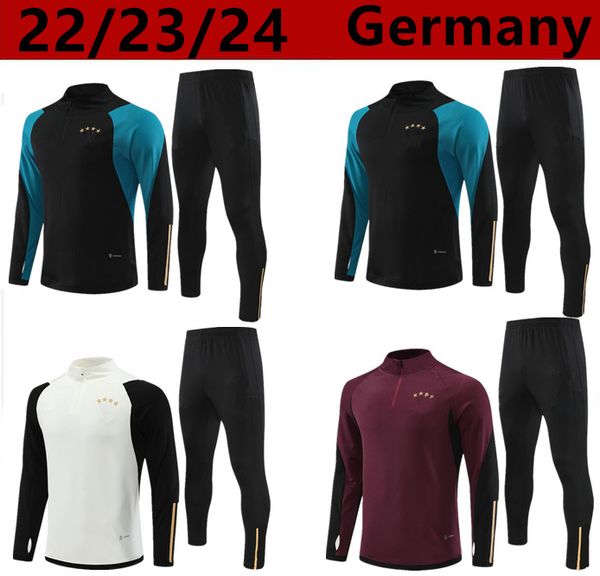 

22/23/24 germany tracksuit soccer jersey kroos gnabry werner draxler reus muller gotze 22/23 germany training suit men kids kit sportswear, Black