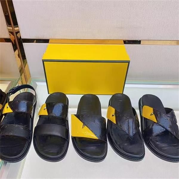 

high-end explosive leather slippers op05 flat fashion senior men's sandals high-end comfortable non-slip fashion 100 feet feel comforta, Black