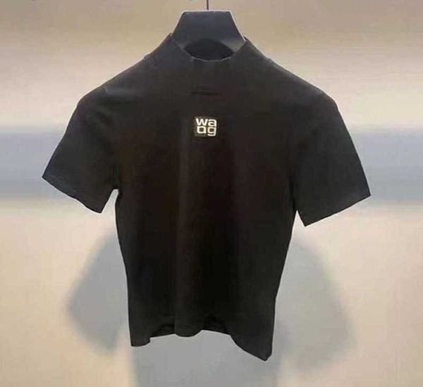 

men's t-shirt aw wang fashion design stand collar tterss knitted short seve tight bottomed t-shirt, White;black