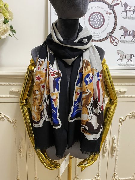 

women's long scarf scarves cashmere material thin and soft black print letters shoes boots pattern size 190cm -70cm, Blue;gray