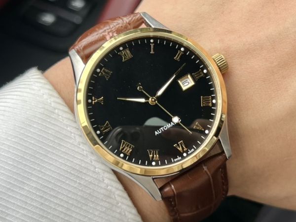 

designer watches mens watch fully automatic mechanical movement watches 42mm mineral super mirror watch calfskin straph shock watch man vesa, Slivery;brown