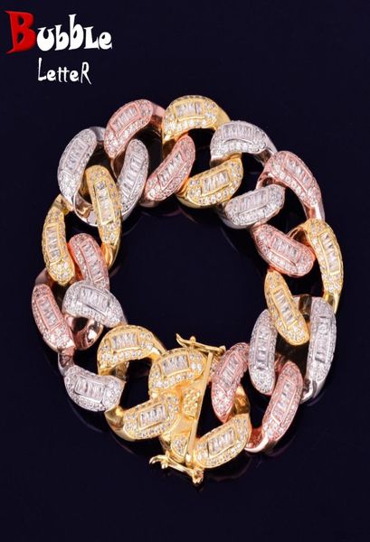 

22mm colorful baguette zircon bracelet miami icedout cuban chain heavy material copper fashion hip hop rock street charms jewelry4706781, Black