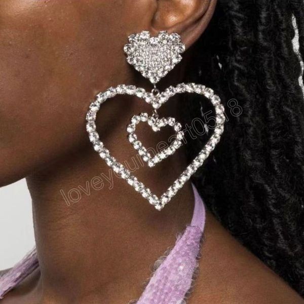 

metal rhinestone heart dangle earrings bridal engagement luxury jewelry women's elegant accessories, Silver