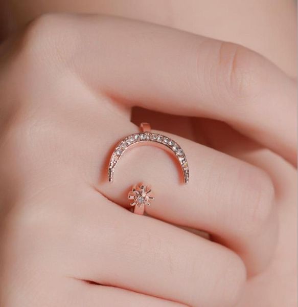

fashion ring moon star open finger adjustable rings women girls rhinestone crystal bride jewelry wedding engagement jewelry1636675, White