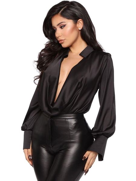 

polos satin shirt black spring autumn fashion new longsleeved vneck versatile ladies coquette blouse clothes for women, White