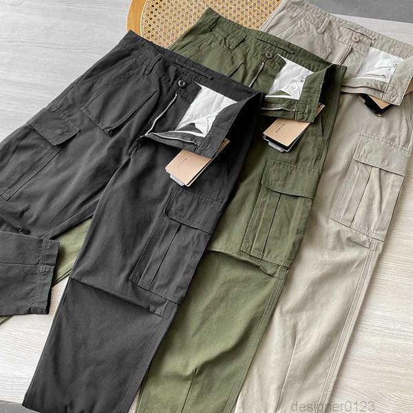 

men's vintage pure cotton washed cotton fashion versatile casual trousers multiple pockets overalls cargo pants, Black