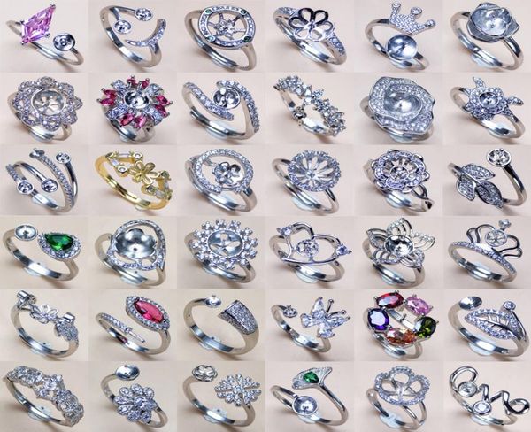 

36 styles pearl rings settings s925 silver rings zircon ring for women girl ring fine jewelry adjustable valentine039s day gift3327595, Slivery;crystal