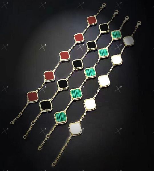 

14k gold plated bracelet four leaf clover black white red green mother of pearl five flowers bracelets designer jewelry for women5434077, Golden;silver