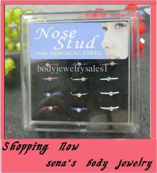 

hoop ring 48pcslot mix 6 color cz gem body jewelry piercing hoop ring nose rings6196530, Silver
