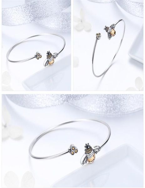 

bamoer 925 sterling silver crystal bee and honeycomb women silver bracelets bangles for women sterling silver jewelry scb104 1086 9345069, Golden;silver
