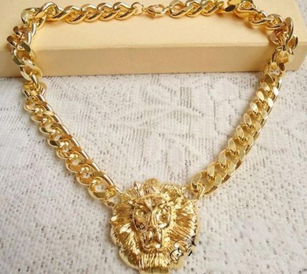 

fashion new chunky unique gold plating link animal jewelry lion head choker necklace8094663, Golden;silver