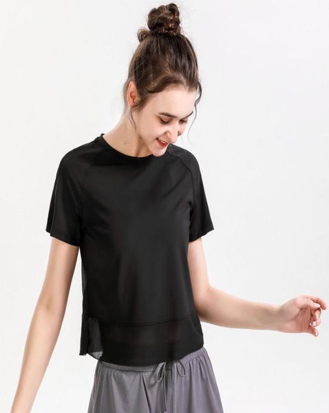 

2021 lu yoga women loose running speed dry sportswear short casual sleeve tshirt training mesh fitness wear summer clothing3238093